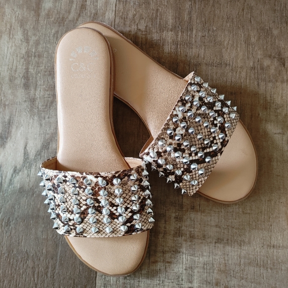 C&C california snake skin studded slides sandals size 8 - Picture 2 of 3